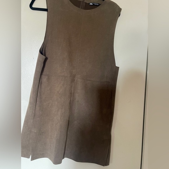 Zara back zip front mod pocket deep muscle sleeveless khaki mini dress pinafore - Picture 5 of 11